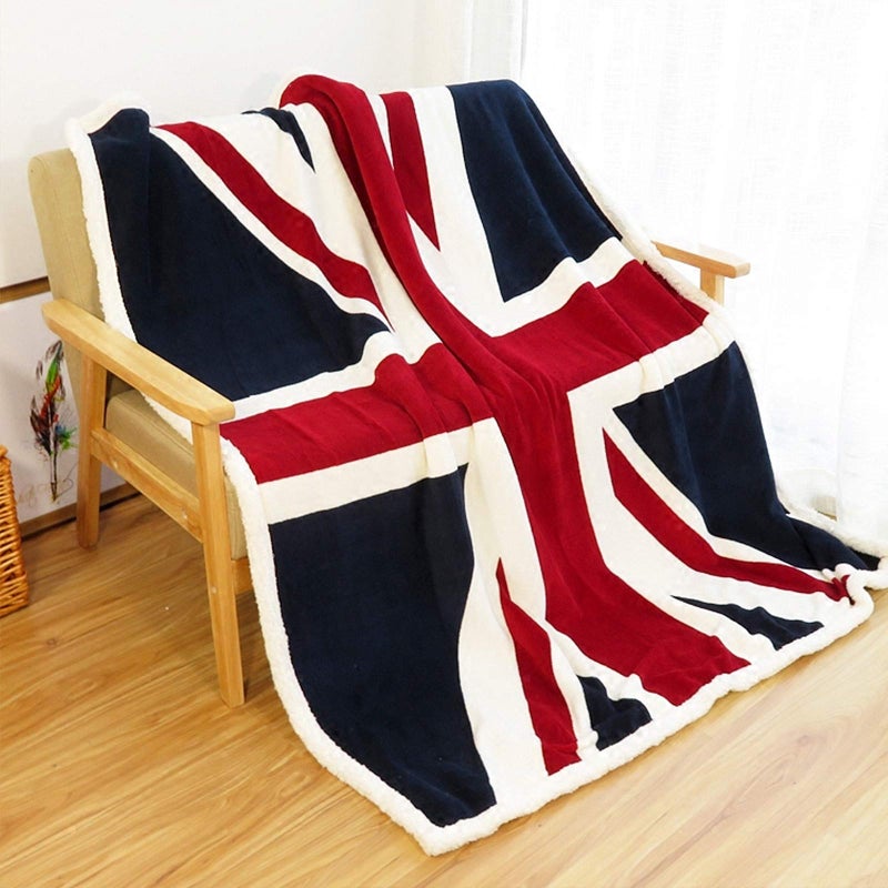 UKELER Flannel Sherpa Throw 60'' x 50'' Union Jack Fleece Blanket Soft Comfy Flannel Blanket Throws for Bed/Couch/Sofa/Office/Camping - Image 1